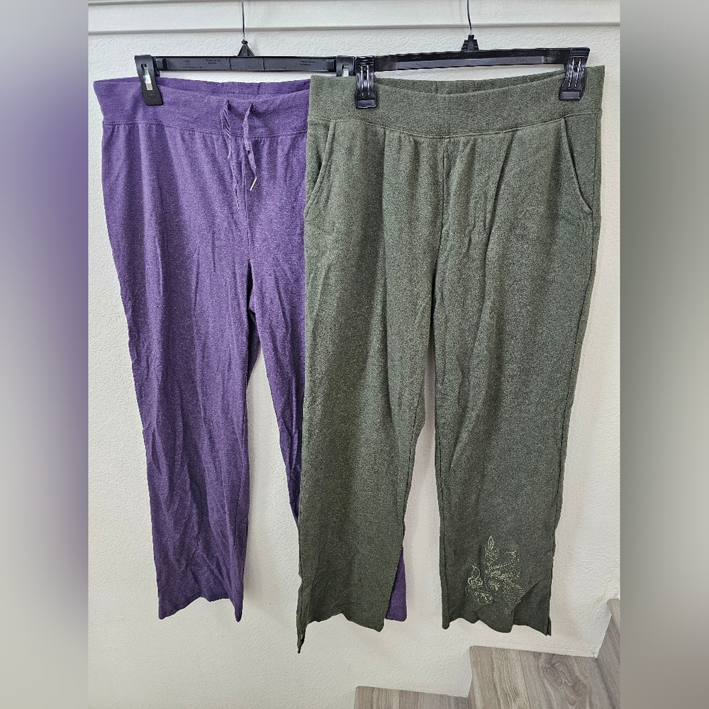 Charter Club Lounge Pant Lot of 2 Size M Purple Pima Cotton & Olive Embroided